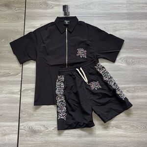 Mixed Emotion Rhinestone Shirt & Shorts Set Black Size L Nylon New